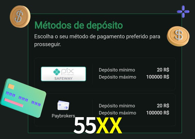O cassino 55XX oferece uma grande variedade de métodos de pagamento